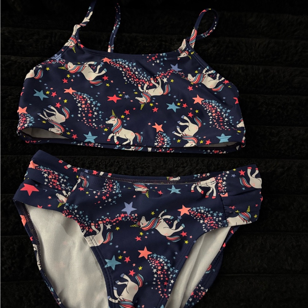 Unicorn Print Kids Swim Set - Navy and Pink